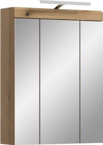 Badezimmerspiegelschrank Welltime "SIENA, Breite 60cm, inkl. Beleuchtung, 3 Spiegelt&uuml;ren, 9 F&auml;cher", evoke oak nachbildung, spiegelglas, B:60cm H:79cm T:18cm, FSC-zertifizierter Holzwerkstoff, Glas, Schr&auml;nke, Badezimmerspiegelschrank, in verschiedenen Farben erh&auml;ltlich, Badm&ouml;bel, Badschrank, Schrank, Bad