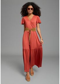 Maxikleid Laura Scott, Damen, Gr. 46, N-Gr, rot (rostrot), Single Jersey, Obermaterial: 95% Viskose, 5% Elasthan, unifarben, figurbetont lang, V-Ausschnitt, Fl&uuml;gel&auml;rmel, Kleider Maxikleid, langer Schnitt, f&uuml;r entspannte Tage, aus Shirtware, mit Fl&uuml;gel&auml;rmeln