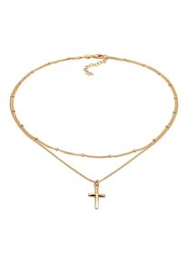 Silberkette Elli "Halskette Layer Choker Kreuz Kugelkette 925 Silber" Gr. 36, gold, Halsketten, Damen, Silber 925 (Sterlingsilber), Silberkette