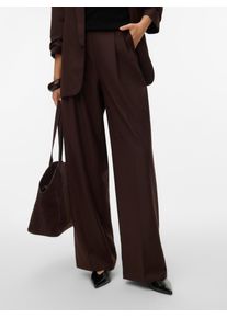 V&eacute;ro Moda Anzughose VERO MODA "VMHAILEY HW WIDE PLEAT PANT NOOS", Damen, Gr. 36, L&auml;nge 32, braun (coffee bean), Web, Obermaterial: 80% Polyester, 20% Viskose, unifarben, weit lang, Hosen Anzughose, Hose mit weitem Beinschnitt, High Waist Bund