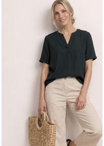 Kurzarmbluse Street One, Damen, Gr. 42, deep bound gr&uuml;n, Web, Obermaterial: 100% Viskose, unifarben, h&uuml;ftbedeckend, Rundhals, abgesteppte Kante, Blusen Kurzarmbluse, Blusenshirt in Unifarbe mit Split Neck