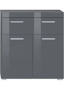 Unterschrank Welltime "Avena", grau, grau hochglanz, B:73cm H:81cm T:31cm, Schr&auml;nke, Unterschrank, Badezimmerschrank mit 1 gro&szlig;en Schubkasten und 2 T&uuml;ren - 73/31/79 cm