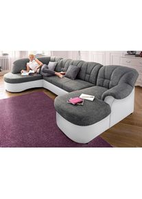 Wohnlandschaft DOMO collection "FLORES 293x180x86 cm, hochwertig, komfortabel, U-Form", wei&szlig; (wei&szlig;, wei&szlig;, grau), B:293cm H:86cm T:180cm, NaturLEDER (echtes Rindsleder) in Sitz und R&uuml;cken. Korpus in passendem Kunstleder SOFTLUX bezogen;Microfaser PRIMABELLE (100% Polyester) / Struktur ( 100% Polyester );Kunstleder SOFTLUX / Struktur ( 90% Polyester, 10% Polyacryl ), Sofas, Wohnlandschaft, wahlw. mi