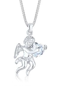 Silberkette Elli "Halskette Engel Herz Zirkonia Wei&szlig; 925 Sterling Silber" Gr. 45, wei&szlig;, Halsketten, Damen, mit Stein, Silber 925 (Sterlingsilber), Silberkette