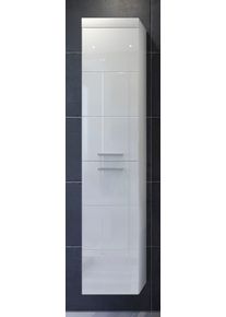 H&auml;ngeschrank Welltime "Dormoletto", wei&szlig; melamin, wei&szlig; hochglanz tiefzieh, B:35cm H:170cm T:33cm, FSC-zertifizierter Holzwerkstoff, Schr&auml;nke, H&auml;ngeschrank, H&auml;nge-Hochschrank in Wei&szlig; Hochglanz mit waagerechter Fr&auml;sung