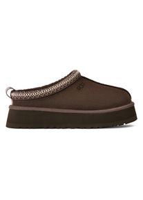 UGG Australia Hausschuh UGG "TAZZ", Damen, Gr. 7 (38), braun (dunkelbraun), Textil, Veloursleder, Schuhe Hausschuh, Clogs, Homeslippers, Pantoffel mit Textilband im Boho-Look