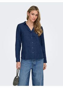 Hemdbluse Only "ONLRILLO MELLI LS REG SHIRT WVN", Damen, Gr. S, dunkelblau denim detail:melange, Web, Obermaterial: 100% Polyester, meliert, regular fit Po-bedeckend, V-Ausschnitt, Krempel&auml;rmel,mit Riegel, Blusen Hemdbluse