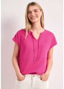 Kurzarmbluse Street One, Damen, Gr. 38, magenta dream, Web, Obermaterial: 100% Viskose, unifarben, normal h&uuml;ftbedeckend, Rundhals, abgesteppte Kante, Blusen Kurzarmbluse, Sommerbluse aus Viskose