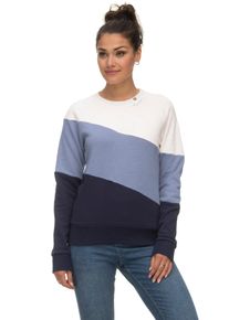 Sweater Ragwear "JOHANKA BLOCK", Damen, Gr. XL, bunt (stone blau), Sweatware, Obermaterial: 65% Baumwolle, 35% Polyester, kontrastfarbene Details, mehrfarbig, regular fit h&uuml;ftlang, Rundhals, Raglan&auml;rmel Rippb&uuml;ndchen, Sweatshirts Sweater, Crew Neck im Color-Blocking Design