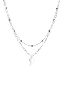 Silberkette Elli Premium "Halskette Layer Gliederkette Labradorit 925 Sterling Silber" Gr. 45, silber, Halsketten, Damen, mit Stein, Silber 925 (Sterlingsilber), Silberkette