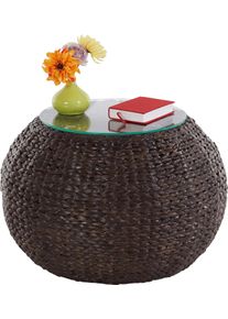 Beistelltisch Home Affaire "Cedarville", braun (dunkelbraun), B:60cm H:40cm T:60cm, Tische, Beistelltisch, aus Wasserhyazinthengeflecht, mit Glastischplatte, Durchmesser 60 cm