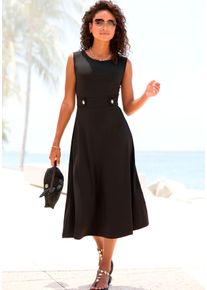 Midikleid Lascana "mit dekorativen Riegeln und goldenen Zierkn&ouml;pfen, b&uuml;gelfreie Qualit&auml;t", Damen, Gr. 38, N-Gr, ohne &Auml;rmel, Jersey, schwarz, Jersey, Obermaterial: 95% Polyester, 5% Elasthan, unifarben, figurumspielend kniebedeckend, Rundhals, Kleider Midikleid, Elegantes Sommerkleid, Tr&auml;gerkleid, Partykleid, festlich, Topseller