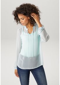Schlupfbluse Aniston CASUAL, Damen, Gr. 42, blau (hellblau), Chiffon, Obermaterial: 100% Polyester, transparent, unifarben, l&auml;ssig geschnitten h&uuml;ftbedeckend, V-Ausschnitt, elastischer Bund mit Gummizug, Blusen Schlupfbluse, im trendigen Pastell