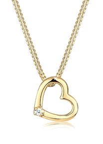 Silberkette Elli DIAMONDS "Halskette Herz Diamant Wei&szlig; Brillantschliff (0.015 ct) 925 Sterling Silber" Gr. 45, gold, Halsketten, Damen, Silber 925 (Sterlingsilber), Silberkette