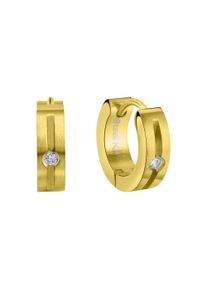 Paar Creolen Firetti "Schmuck Geschenk Edelstahl Ohrschmuck Ohrringe", gelbgoldfarben, kristallwei&szlig;, kristallwei&szlig;, Ohrringe, Damen, 13mm, Edelstahl, Paar Creolen, mit Zirkonia (synth.)