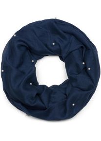 Loop styleBREAKER "Loop Schal mit Perlen Applikation", Damen, blau (dunkelblau), Obermaterial: 50% Viskose CV. 50% Baumwolle CO., Modisch, Modet&uuml;cher Loop