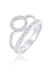 Ring-Set Elli Premium "Ring Memorie Kreis Geo 2er Set 925 Silber, mit Kristallen von Swarovski" Gr. 58, silber, Fingerringe, Damen, 58, Silber 925 (Sterlingsilber), Ring-Set