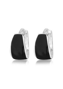 Paar Creolen Elli "Ohrringe Creolen Emaille Basic Zeitlos 925 Silber", schwarz, Ohrringe, Damen, ohne Stein, Silber 925 (Sterlingsilber), Paar Creolen