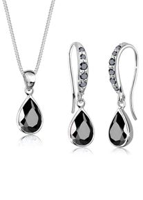 Ohrring und Ketten Set Elli "Schmuckset Tropfen Zirkonia Wei&szlig; 925 Sterling Silber" Gr. 45, schwarz, Schmuck_Sets, Damen, Blacklist, Silber 925 (Sterlingsilber), Ohrring und Ketten Set