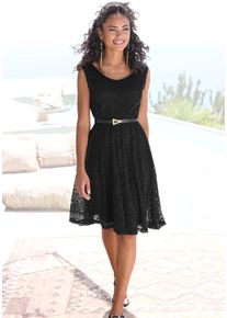 Spitzenkleid Lascana "mit breiten Tr&auml;gern und tiefem Rundhalsausschnitt", Damen, Gr. 46, N-Gr, schwarz, Spitze, Obermaterial: 98% Polyamid, 2% Elasthan. Futter: 95% Viskose, 5% Elasthan, unifarben, festlich, figurumspielend ca. Mitte Oberschenkel, Rundhals, Kleider Spitzenkleid, elegantes Sommerkleid, Partykleid, Festkleid, Cocktailkleid, festlich