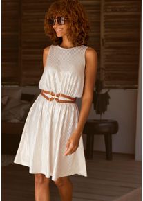 Sommerkleid Lascana "mit Glitzerf&auml;den im Material", Damen, Gr. 36, N-Gr, gold (beige, goldfarben), Cr&ecirc;pe, Obermaterial: 95% Polyester, 5% Elasthan, metallisierte Fasern, festlich, figurumspielend knieumspielend, Rundhals, Kleider Sommerkleid, Partykleid, Festkleid, elegantes Tr&auml;gerkleid, leicht transparent, Topseller