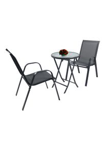 Garten-Essgruppe Vcm "3tlg Balkonset Gartenm&ouml;bel Stapelst&uuml;hle Set Sonlas", anthrazit, B:56cm T:73cm, Obermaterial: 90% Metall MT. 10% Textilmaterial TEXMAT., Sitzm&ouml;bel-Sets, Garten-Essgruppe