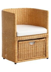 Rattanstuhl Home Affaire "Blaxton", beige (natur), B:56cm H:69cm T:55cm, Geflecht Rattan, St&uuml;hle, Rattanstuhl, inklusive Korb und Sitzkissen, aus Rattangeflecht, Breite 56 cm