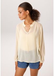 Schlupfbluse Aniston CASUAL, Damen, Gr. 44, gelb, Chiffon, Obermaterial: 100% Polyester, transparent, unifarben, l&auml;ssig geschnitten h&uuml;ftbedeckend, V-Ausschnitt, elastischer Bund mit Gummizug, Blusen Schlupfbluse, im trendigen Pastell