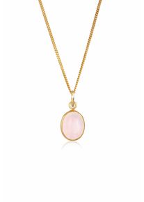 Silberkette Elli "Halskette Anh&auml;nger Rosenquarz Rosa Oval 925 Silber" Gr. 45, gold, Halsketten, Damen, mit Stein, Silber 925 (Sterlingsilber), Silberkette