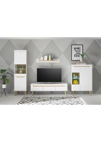 Wohnwand Home Affaire "Torge, Anbauwand, Schrankwand, Mediawand, Wohnzimmer-Set", wei&szlig;, B:343cm H:197cm T:40cm, Holzwerkstoff, Kastenm&ouml;bel-Sets, Wohnwand, enth&auml;lt 2 Vitrinen, 1 Lowboard, 1 Wandboard, 343 cm breit