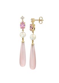 Paar Ohrstecker Firetti "Schmuck Geschenk Silber 925 Ohrschmuck Ohrringe Tropfen", gelbgoldfarben, pink, kristallwei&szlig;, wei&szlig;, rosa, pink, kristallwei&szlig;, wei&szlig;, rosa, Ohrringe, Damen, Silber 925 (Sterlingsilber), Paar Ohrstecker, mit Zirkonia (synth.), Mondstein, Rosenquarz