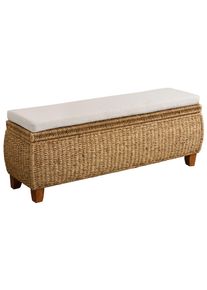 Truhenbank Home Affaire "Larkson", beige (natur), B:140cm H:59cm T:40cm, Geflecht Wasserhyazinthe, Sitzb&auml;nke, Truhenbank, aus Wasserhyazinthe, inklusive Sitzkissen, einem aufklappbaren Deckel