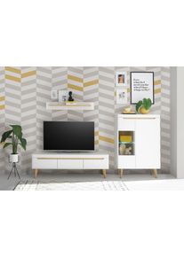 Wohnwand Home Affaire "Torge, Anbauwand, Schrankwand, Mediawand, Wohnzimmer-Set", wei&szlig;, B:270cm H:170cm T:40cm, Holzwerkstoff, Kastenm&ouml;bel-Sets, Wohnwand, enth&auml;lt 1 Vitrine, 1 Lowboard + 1 Wandboard, 270 cm breit