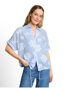 Klassische Bluse Tom Tailor, Damen, Gr. 46, blau flower dobby, Web, Obermaterial: 100% Baumwolle, bedruckt, oversize normal, V-Ausschnitt, Blusen Klassische Bluse, mit All-Over Print