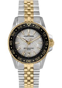 Quarzuhr Jacques Lemans "Liverpool Diver", silbergoldfarben, grau, Armbanduhren, Herren, Quarzuhr, Armbanduhr, Herrenuhr, Edelstahlarmband, analog, Tag