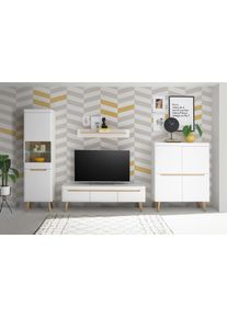 Wohnwand Home Affaire "Torge, Anbauwand, Schrankwand, Mediawand, Wohnzimmer-Set", wei&szlig;, B:360cm H:197cm T:40cm, Holzwerkstoff, Kastenm&ouml;bel-Sets, Wohnwand, enth&auml;lt 1 Vitrine, 1 Lowboard, 1 Highboard + 1 Wandboard, 360 cm breit