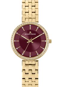 Quarzuhr Jacques Lemans "Milano", goldfarben, rot, Armbanduhren, Damen, Quarzuhr, Armbanduhr, Damenuhr, Edelstahlarmband, analog