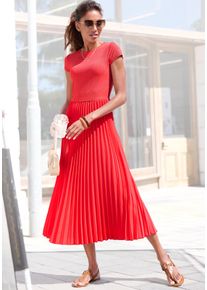 Midikleid Lascana "mit Plisseerockteil, b&uuml;gelfreie Qualit&auml;t", Damen, Gr. 46, N-Gr, rot, Web, Obermaterial: 100% Polyester. Obermaterial 2: 100% Polyester, unifarben, figurumspielend Midi, Rundhals, Kleider Midikleid, elegantes Sommerkleid, Festkleid, Plisseekleid, modisch, Topseller