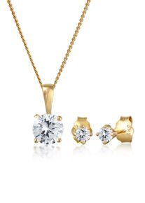 Ohrring und Ketten Set Elli Premium "Schmuckset Zirkonia 585 Gelbgold" Gr. 45, wei&szlig;, Schmuck_Sets, Damen, Blacklist, Gelbgold 585, Ohrring und Ketten Set