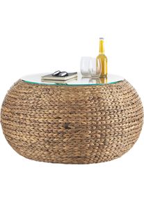 Beistelltisch Home Affaire "Gari&eacute;s", beige (natur), B:80cm H:40cm T:80cm, Tische, Beistelltisch, mit Glastischplatte, aus Wasserhyazinthengeflecht, Durchmesser 80 cm