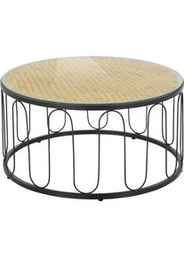 Couchtisch Home Affaire "Sudbury", schwarz (natur, schwarz), B:80cm H:41cm T:80cm, Tische, Couchtisch, geflochtene Wasserhyazinthe, schwarzes Metallgestell, Durchmesser 80cm