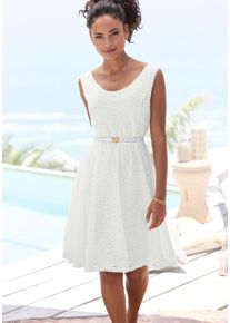 Spitzenkleid Lascana "mit breiten Tr&auml;gern und tiefem Rundhalsausschnitt", Damen, Gr. 42, N-Gr, wei&szlig;, Spitze, Obermaterial: 98% Polyamid, 2% Elasthan. Futter: 95% Viskose, 5% Elasthan, unifarben, festlich, figurumspielend ca. Mitte Oberschenkel, Rundhals, Kleider Spitzenkleid, elegantes Sommerkleid, Partykleid, Festkleid, Cocktailkleid, festlich