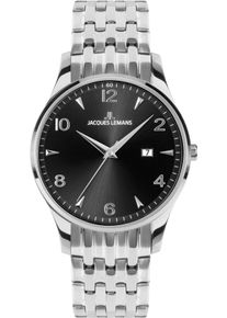 Quarzuhr Jacques Lemans "London", silberfarben, schwarz, Armbanduhren, Damen, Quarzuhr, Armbanduhr, Damenuhr, Edelstahlarmband, analog, Tag