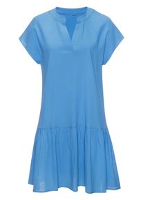 Blusenkleid Vivance "aus strukturierter Ware mit Volant", Damen, Gr. 46, N-Gr, blau, Web, Obermaterial: 100% Baumwolle, Strukturmuster, unifarben, figurumspielend ca. Mitte Oberschenkel, V-Ausschnitt, Kleider Blusenkleid, lockeres Tunikakleid, Sommerkleid, Strandkleid, Basic