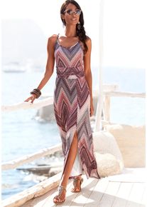Midikleid Lascana "mit sommerlichem Print und Schlitz, Jerseykleid", Damen, Gr. 34, N-Gr, rot (sand, bordeaux), Jersey, Obermaterial: 100% Viskose, bedruckt, figurbetont ca. Mitte Wade, Rundhals, Kleider Midikleid, leichtes Sommerkleid, Strandkleid, Spaghettikleid mit geraffter Taille
