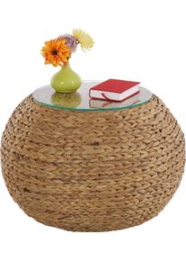 Beistelltisch Home Affaire "Cedarville", beige (natur), B:60cm H:40cm T:60cm, Tische, Beistelltisch, aus Wasserhyazinthengeflecht, mit Glastischplatte, Durchmesser 60 cm