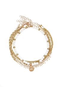 Fu&szlig;ketten Set Lascana "3 einzelne Fu&szlig;kettchen in Boho Stil", Damen, Gr. Glas Lederimitat Metall, goldfarben, wei&szlig;, Glas, Lederimitat, Metall, gl&auml;nzend, Fu&szlig;ketten Fu&szlig;ketten Set, und Glasperlen, Fu&szlig;kettchen mit Anh&auml;nger