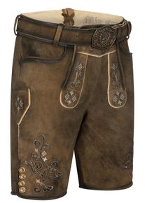 N&uuml;bler Trachtenlederhose N&Uuml;BLER "Lederhosen kurz Latz Mondsee", Herren, Gr. 58, EURO, braun, Obermaterial: 100% Lammleder LEL., Hosen Trachtenlederhose