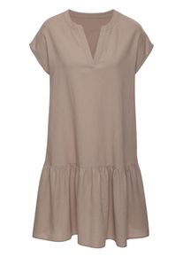 Blusenkleid Vivance "aus strukturierter Ware mit Volant", Damen, Gr. 46, N-Gr, taupe, Web, Obermaterial: 100% Baumwolle, Strukturmuster, unifarben, figurumspielend ca. Mitte Oberschenkel, V-Ausschnitt, Kleider Blusenkleid, lockeres Tunikakleid, Sommerkleid, Strandkleid, Basic, Topseller
