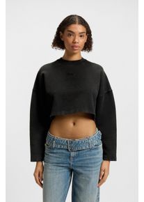 Sweatshirt Hugo "Derissa", Damen, Gr. XL (42), schwarz (schwarz 002), Sweatware, Obermaterial: 100% Baumwolle, unifarben, relaxed fit kurz, Rundhals, Sweatshirts Sweatshirt, in Cropped-L&auml;nge